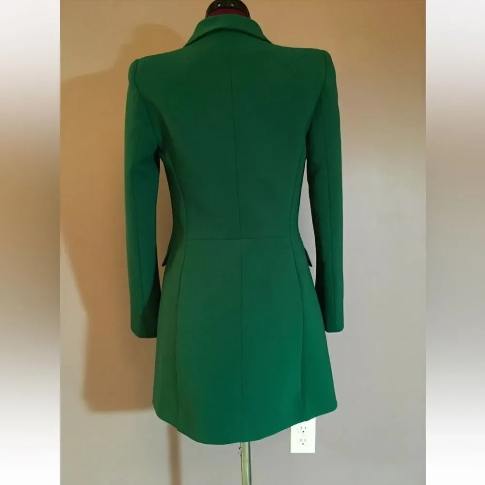 NWT  WOMEN'S DOUBLE BREASTED LONG BLAZER DRESS Green SIZE XS